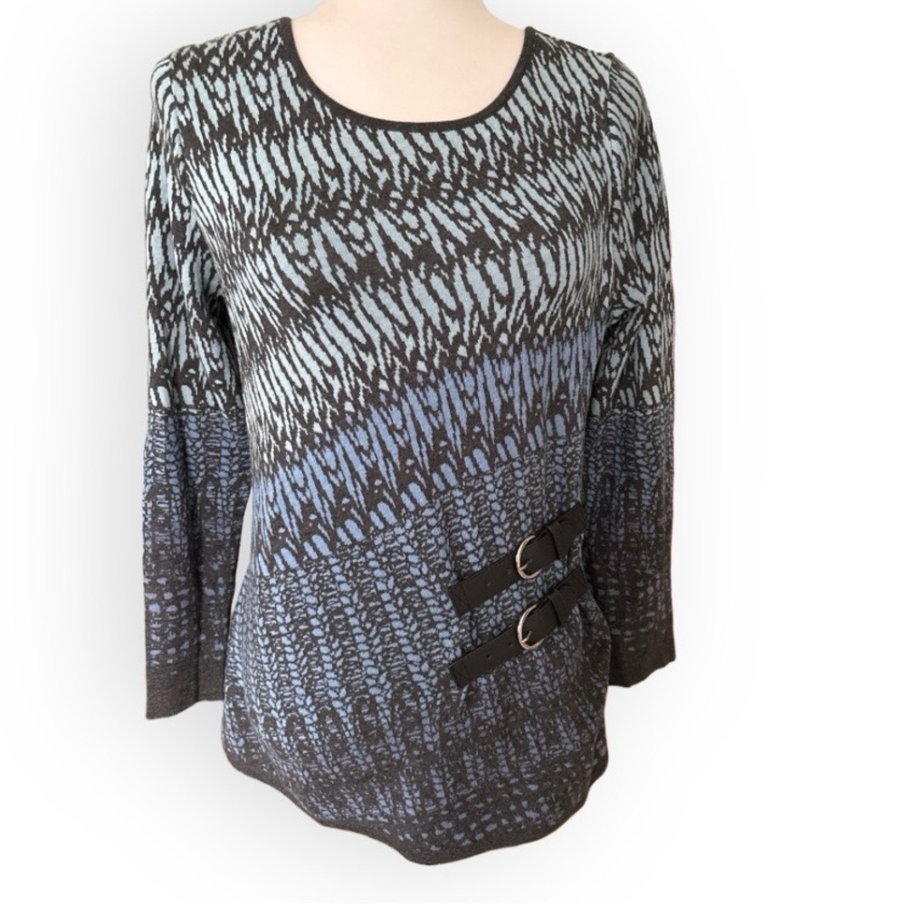 Nic + Zoe Side Buckle Scoop Neck Sweater Size S Modern Chic Polished